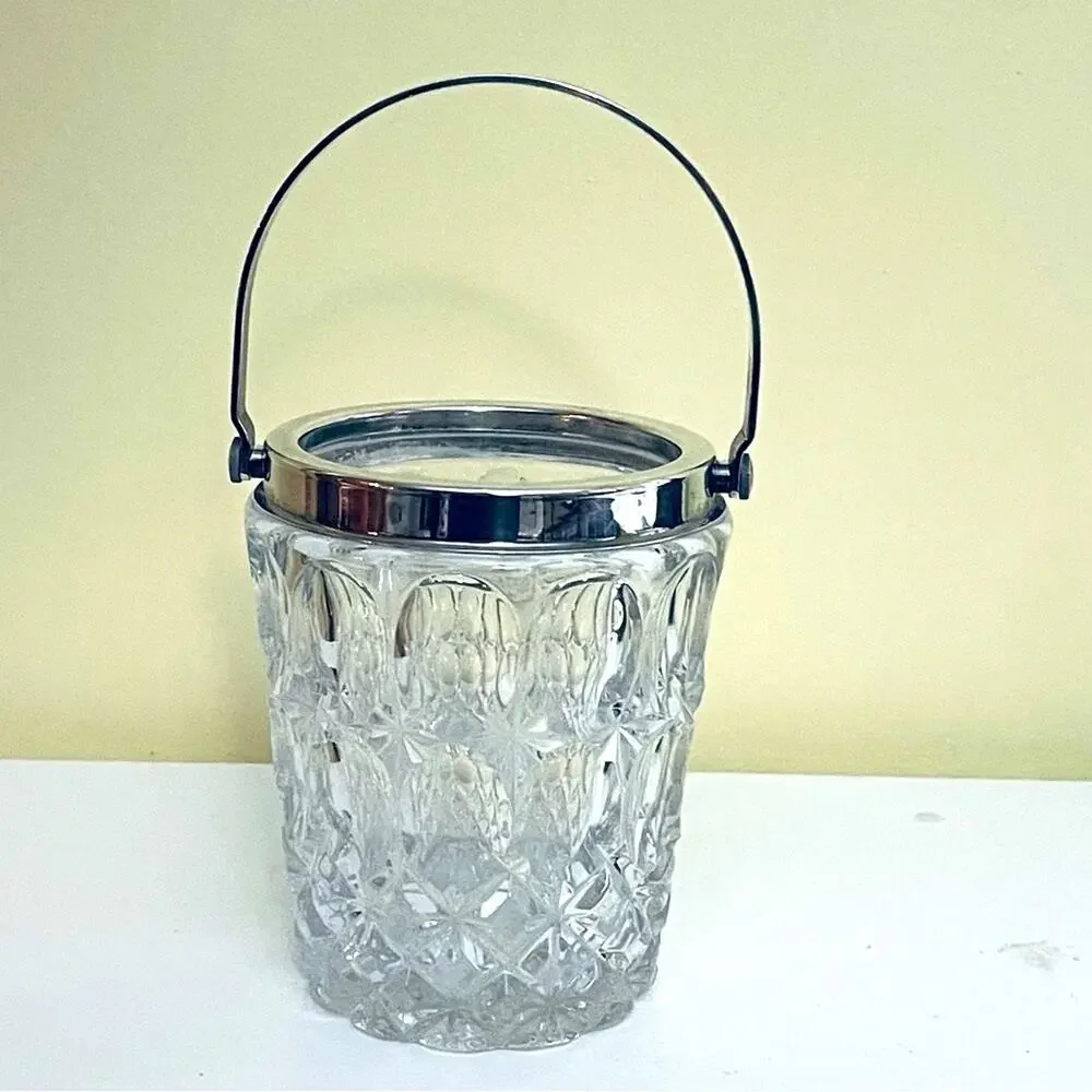Vtg Italian Ice Bucket Vase William Adams Cut Glass Crystal Silver Plate MCM